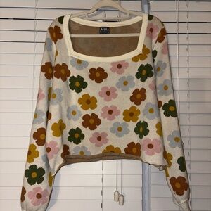 Arula Floral Crew Neck Sweater - Cream, Pink, Green, Brown
